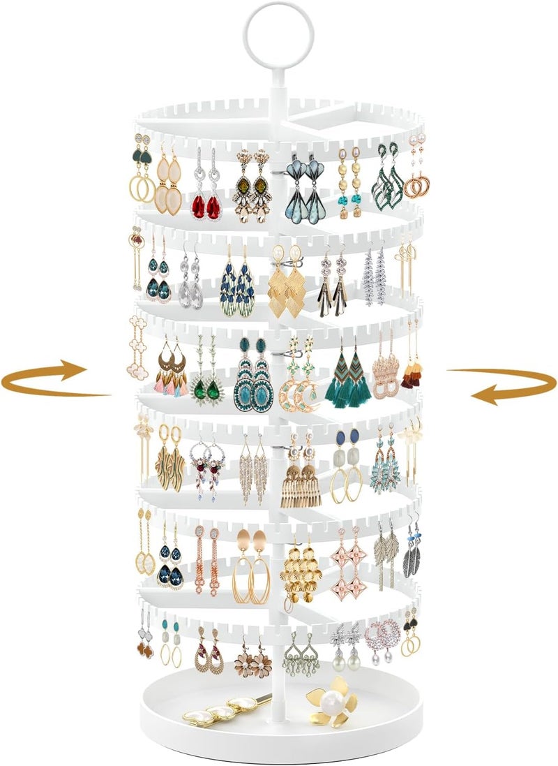 MODOWEY 6 Tier Rotating Earring Holder Organizer Display Tree with Metal Tray, Adjustable Plastic Stand with 342 Slots for Stud Hoop Hanger, Large Capacity Storage Rack for Women Space-Saving, White - Image 1